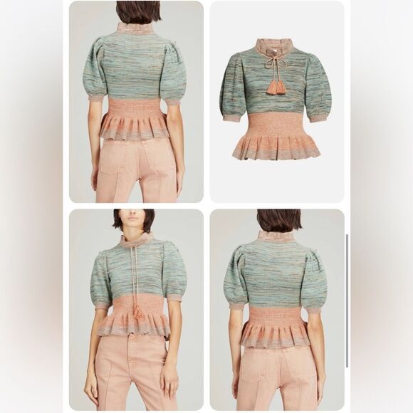 Ulla Johnson Ava Colorblock Ruffle Collar Knitted Top Women's Size Petite - Picture 1 of 9